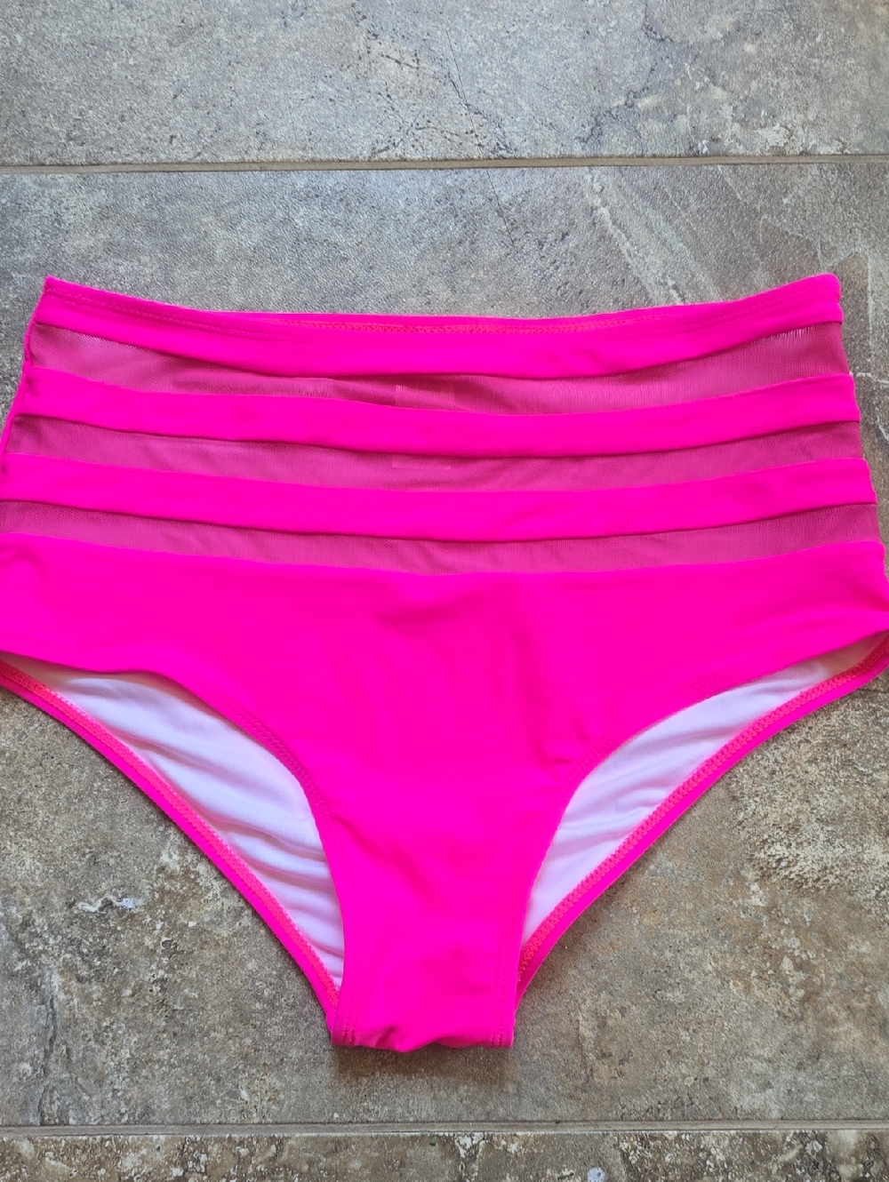 High-Waist Hot Pink Mesh Panel Bikini Bottoms